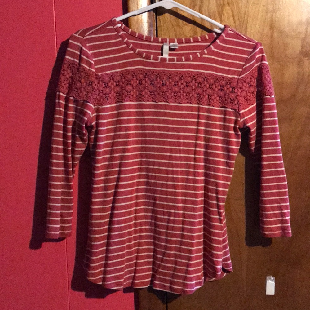 Women’s red and white striped dress shirt